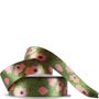 25mm Recycled Polyester Double-Sided Ribbon  Forest Green Floral