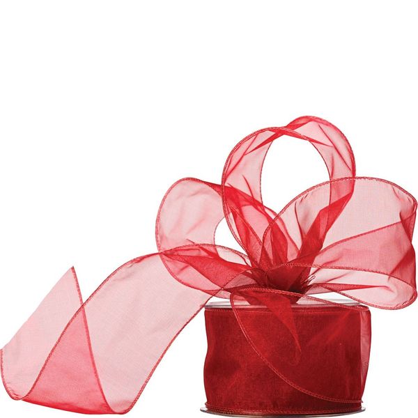 Red 60mm Wired Edge Plain Organza Ribbon