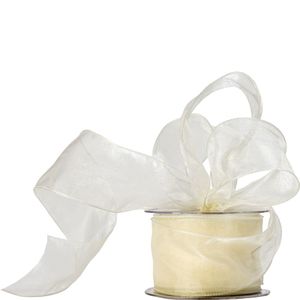 Ivory 60mm Wired Edge Plain Organza Ribbon