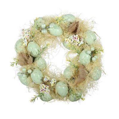 Easter Wreath - Pastel Green Eggs / Yellow Flowers - 30cm