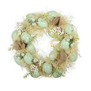 Easter Wreath - Pastel Green Eggs / Yellow Flowers - 30cm