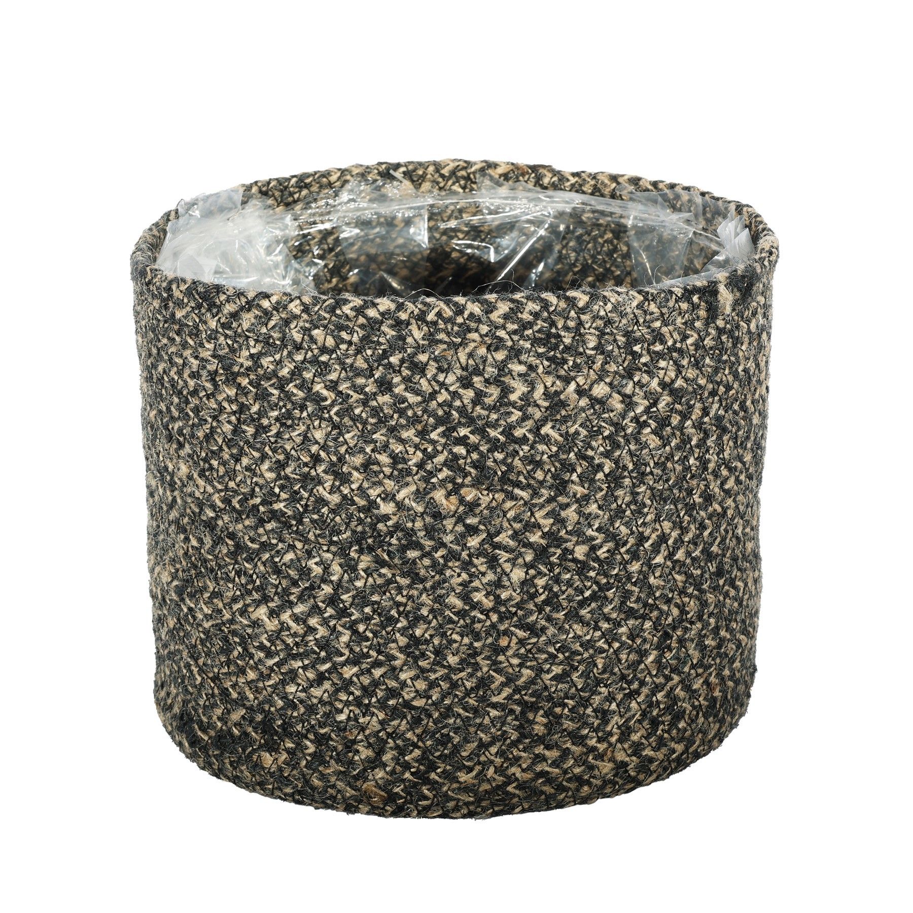 Jute Braided Rope Basket with Liner ( Natural & Black ) - Dia19 x H16cm