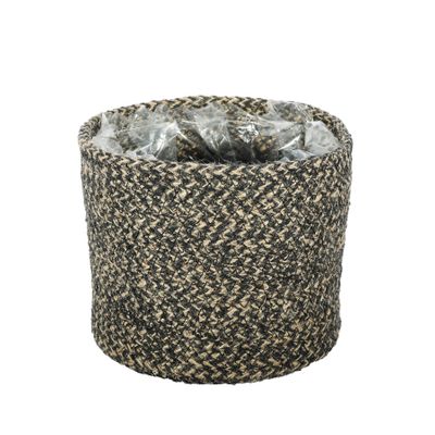 Jute Braided Rope Basket with Liner ( Natural & Black ) - Dia16 x H14cm