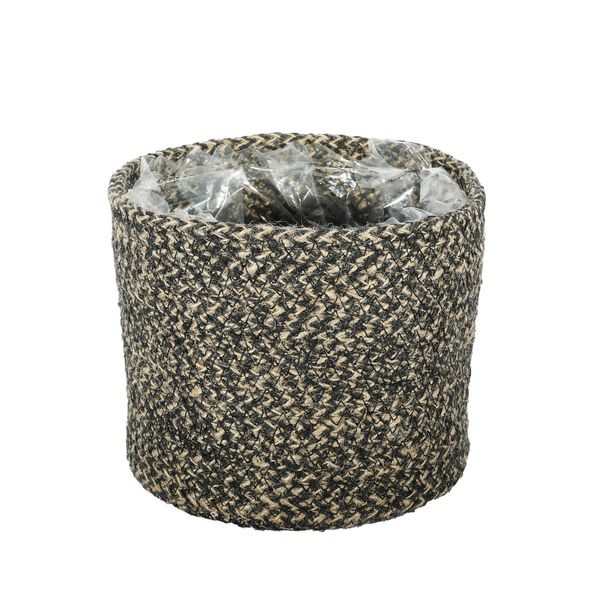 Jute Braided Rope Basket with Liner ( Natural & Black ) - Dia16 x H14cm