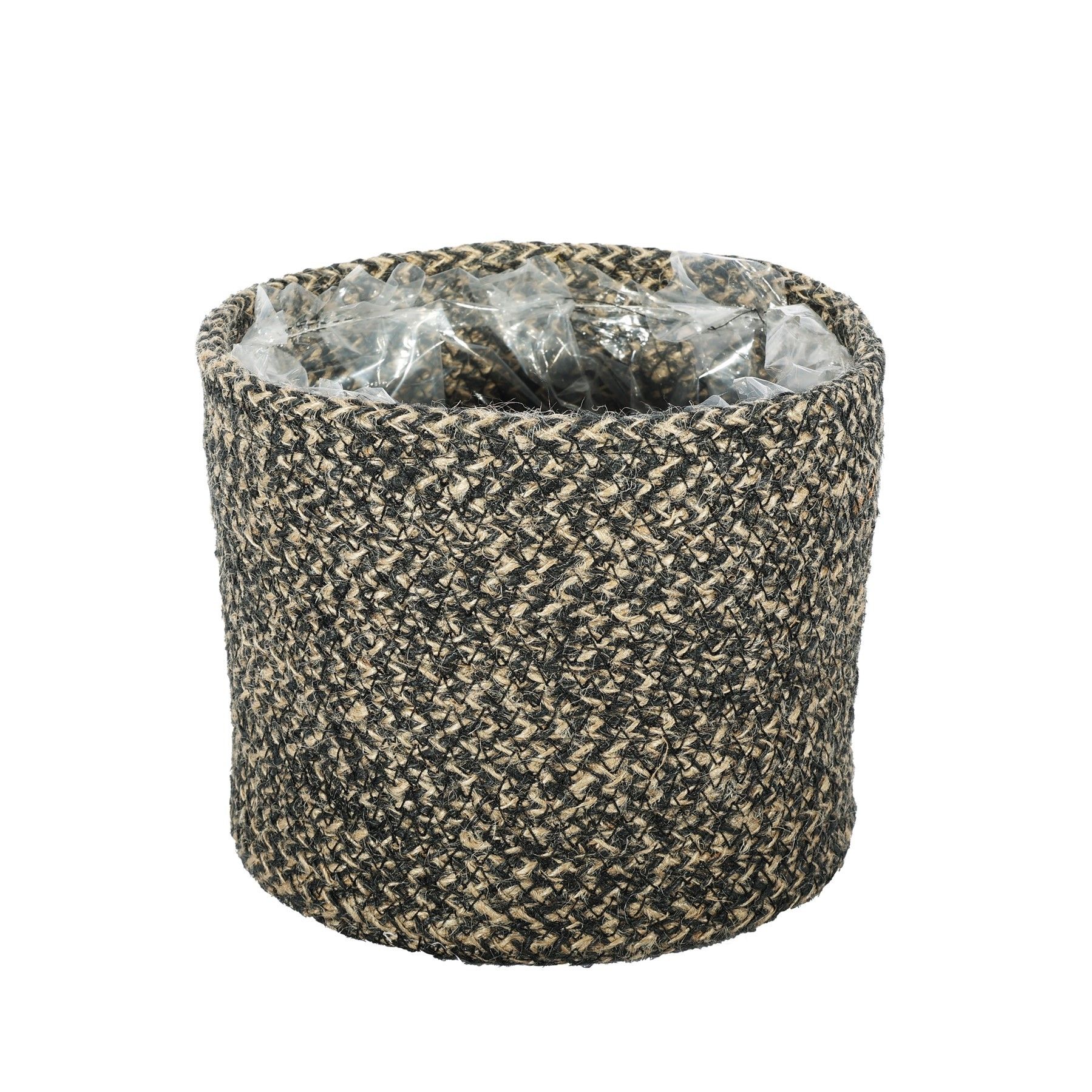 Jute Braided Rope Basket with Liner ( Natural & Black ) - Dia16 x H14cm