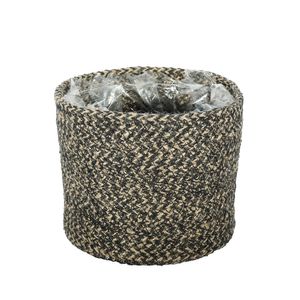 Jute Braided Rope Basket with Liner ( Natural & Black ) - Dia16 x H14cm