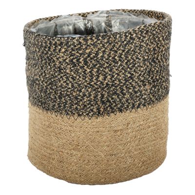 Two-Tone Jute Braided Rope Basket ( Black & Natural ) Dia20 x H20cm