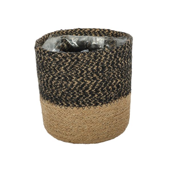 Two-Tone Jute Braided Rope Basket ( Black & Natural ) Dia14 x14cm