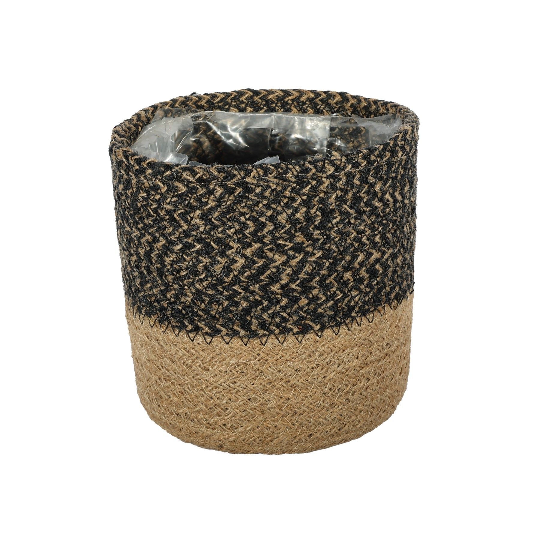 Two-Tone Jute Braided Rope Basket ( Black & Natural ) Dia14 x14cm
