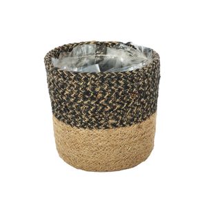 Two-Tone Jute Braided Rope Basket ( Black & Natural ) Dia12x12cm