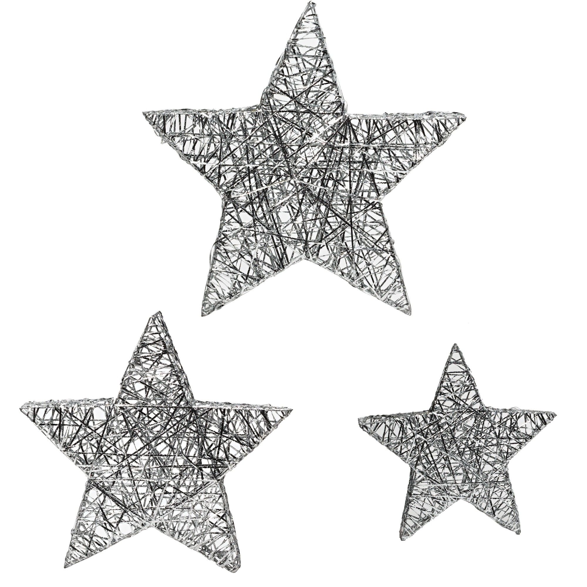 Extra Large Silver Glitter Star Decorations (Set)