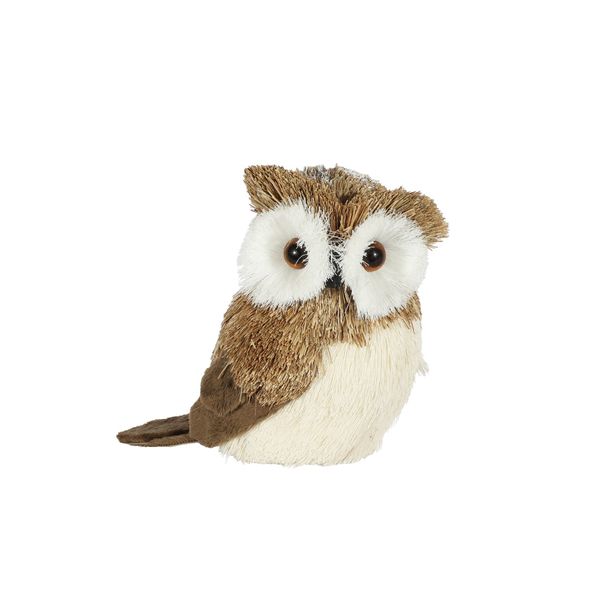 Owl -Grass & Felt Body  White  Chest  - H15cm