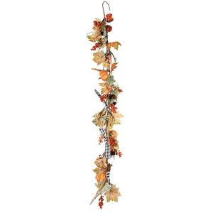 Autumn Pumkin, Berry Leaf & Check Bows Garland - 150cm