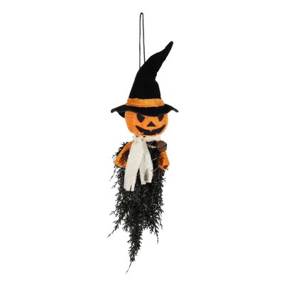 Spooky Pumpkin Scarecrow Witch Hanging Decoration - Black/Orange - 40cm