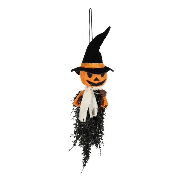 Spooky Pumpkin Scarecrow Witch Hanging Decoration - Black/Orange - 40cm