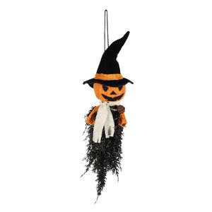 Spooky Pumpkin Scarecrow Witch Hanging Decoration - Black/Orange - 40cm