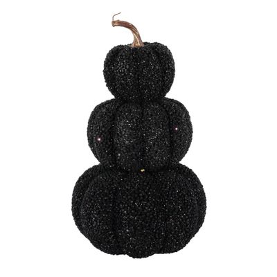 Beaded 3 Pumpkin Stack - Black - 34cm