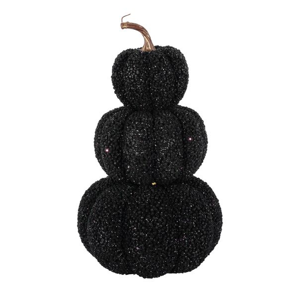 Beaded 3 Pumpkin Stack - Black - 34cm