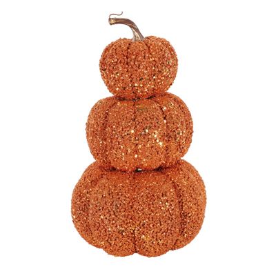 Beaded 3 Pumpkin Stack - Orange - 34cm