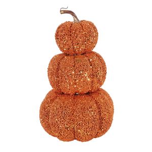 Beaded 3 Pumpkin Stack - Orange - 34cm