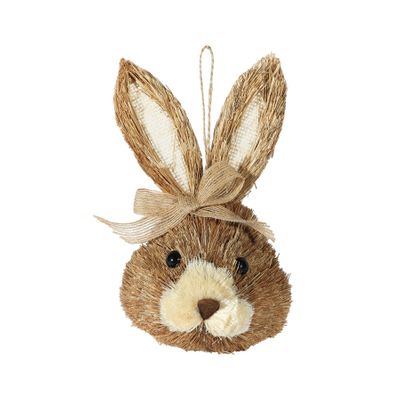 Rabbit Head - Natural  Bow Hanging Decoration - 11 x 8 x H21cm