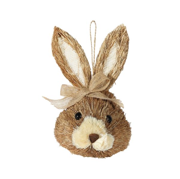 Rabbit Head - Natural  Bow Hanging Decoration - 11 x 8 x H21cm