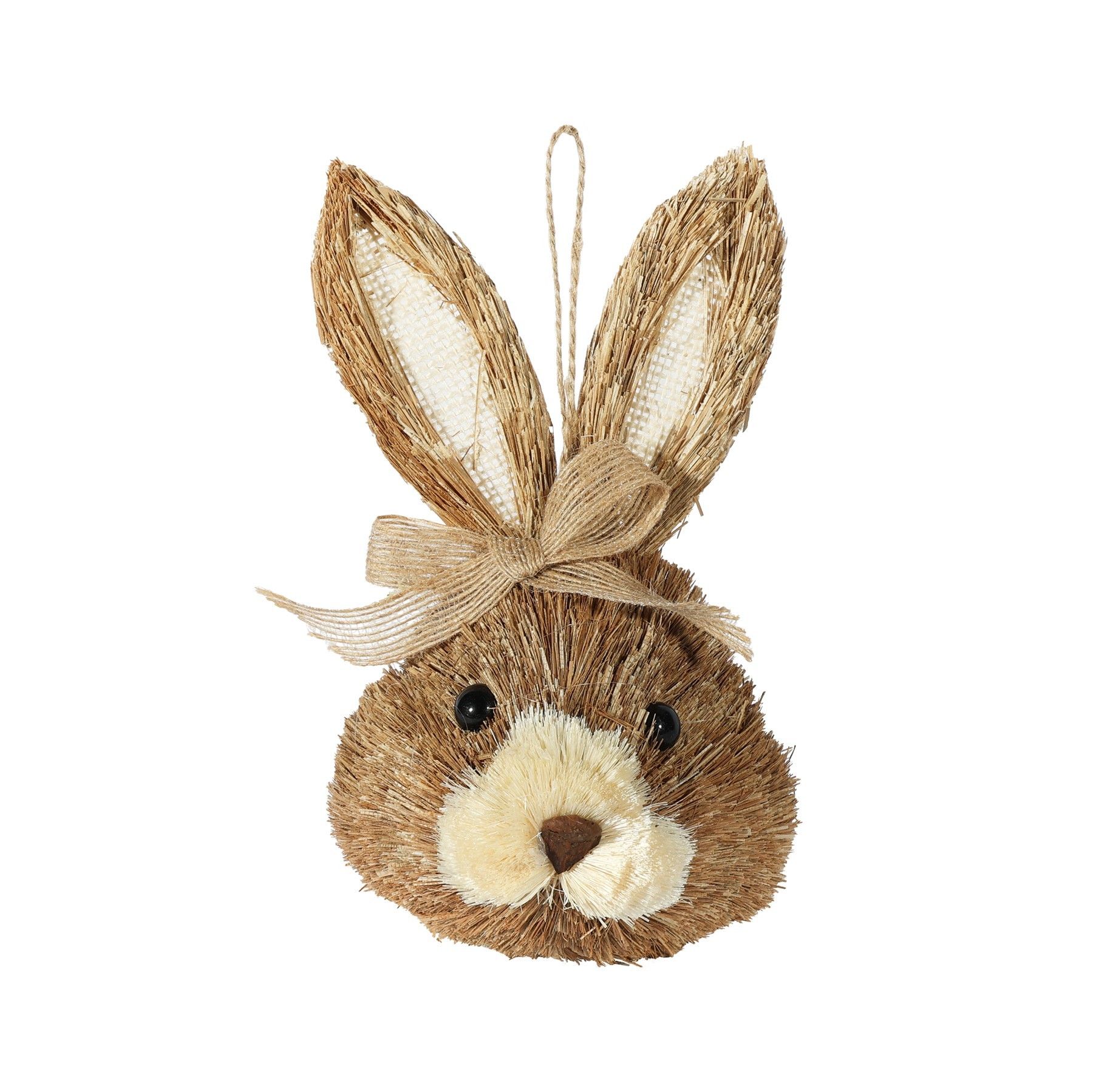 Rabbit Head - Natural  Bow Hanging Decoration - 11 x 8 x H21cm