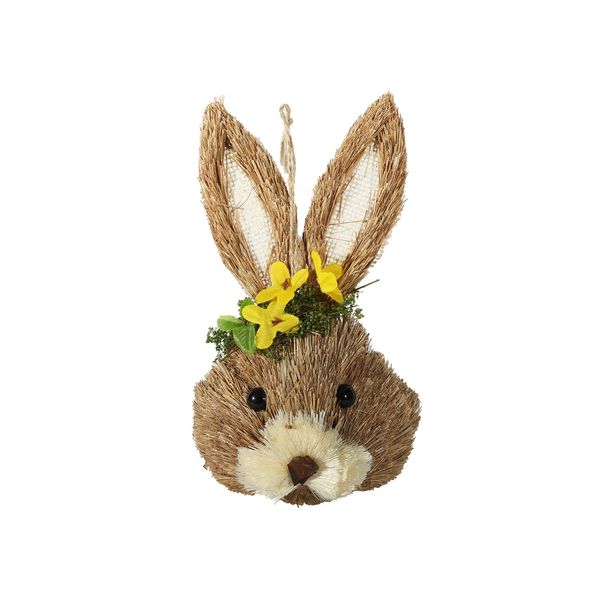 Rabbit Head  -Yellow Flowers  - Hanging Decoration - 11 x 8 x H21cm