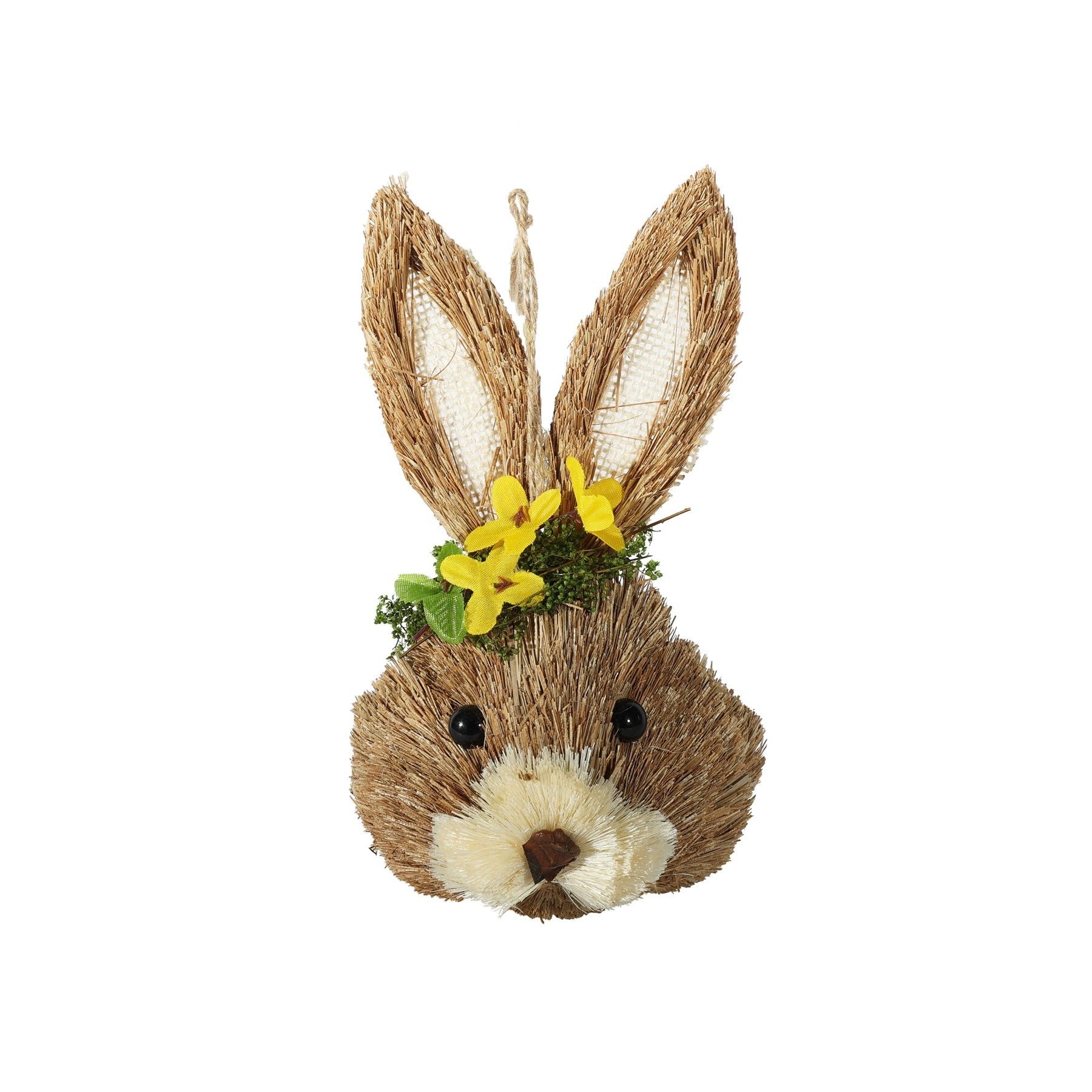 Rabbit Head  -Yellow Flowers  - Hanging Decoration - 11 x 8 x H21cm