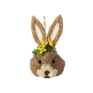Rabbit Head  -Yellow Flowers  - Hanging Decoration - 11 x 8 x H21cm