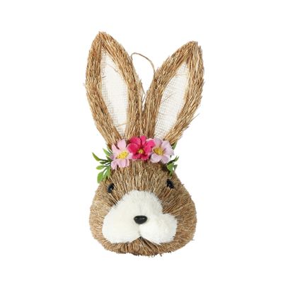 Rabbit Head - Pink Flowers - Hanging Decoration - 12x 12x H23cm