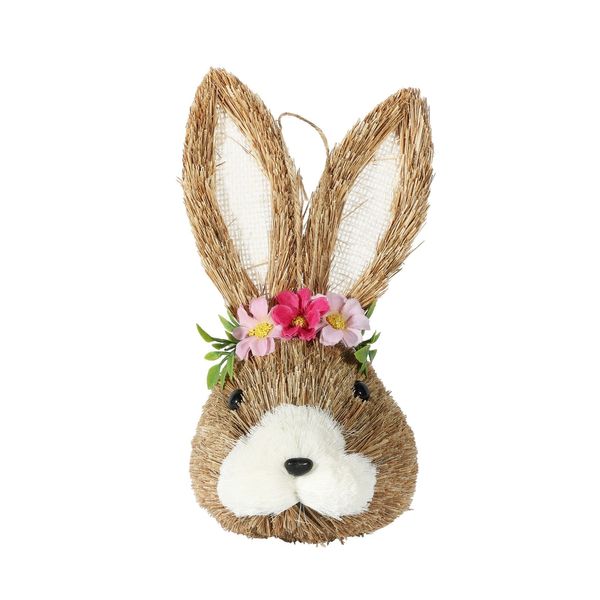 Rabbit Head - Pink Flowers - Hanging Decoration - 12x 12x H23cm