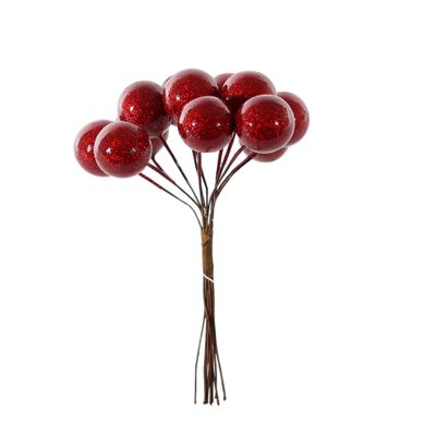 Shiny Small Berry Bunch Pick - Red - 11cm