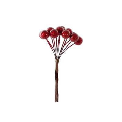 Shiny Mini Berry Bunch Pick - Red - 10cm
