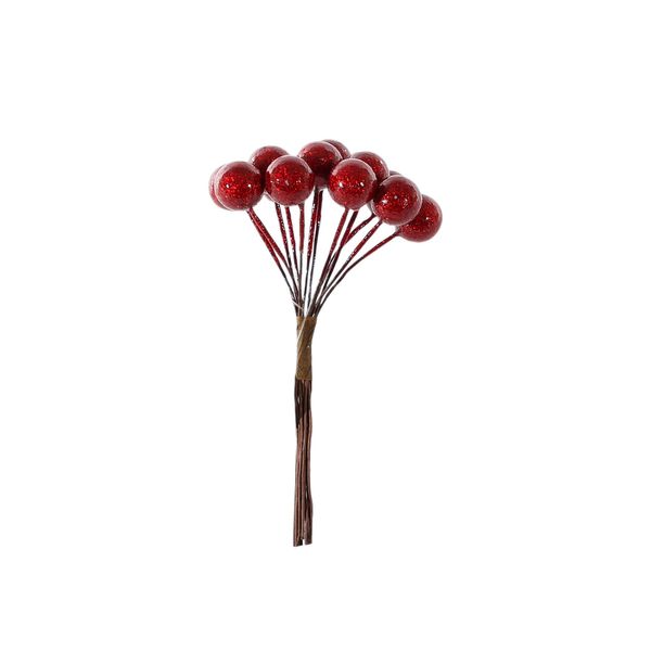 Shiny Mini Berry Bunch Pick - Red - 10cm