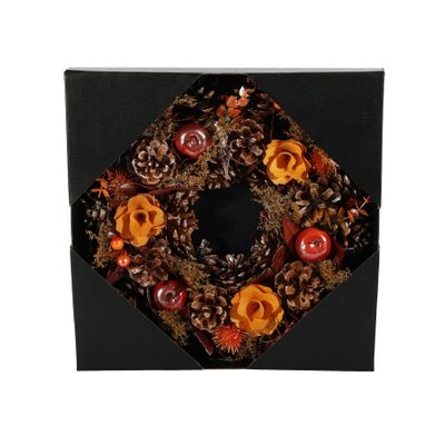 Autumn Wreath - Natural  Flower / Apples / Cones - Rust - 30cm