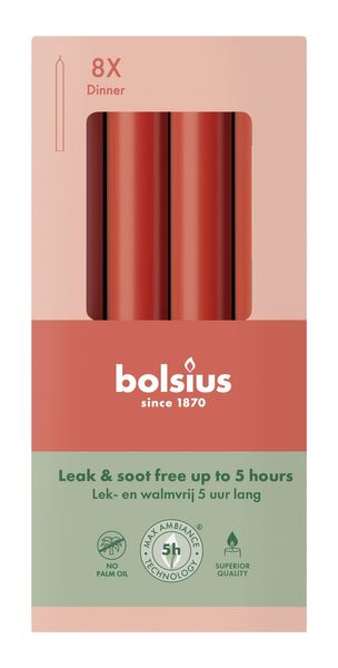 Bolsius Essentials Dinner Candles - 170 x 20mm -Box 8 - Delicate Red
