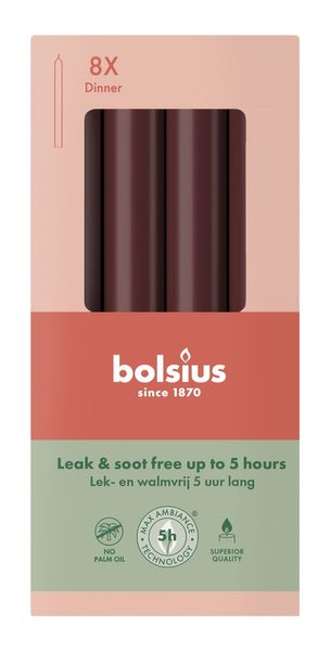 Bolsius Essentials Dinner Candles - 170 x 20mm -Box 8 - Velvet Red