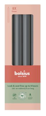 Bolsius Essentials Dinner Candles -230 x20mm - Box 8 - Stormy Grey