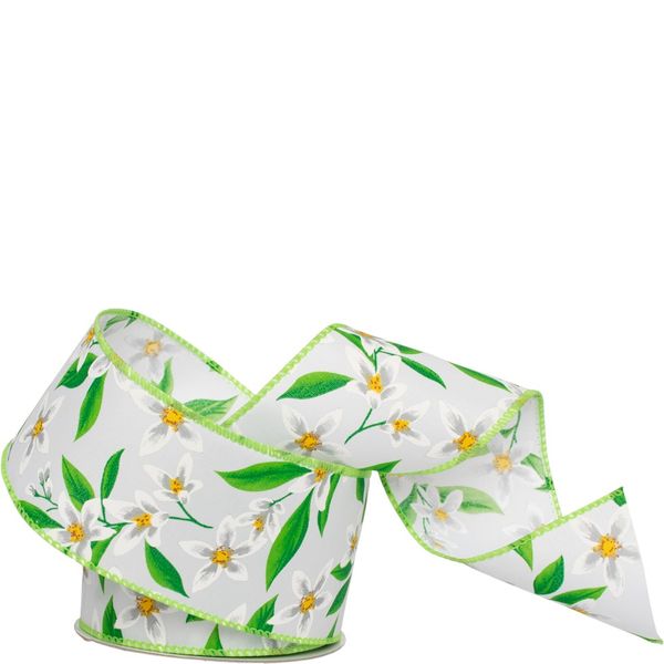White Floral Harmony Wired Hessian Ribbon (63mm)
