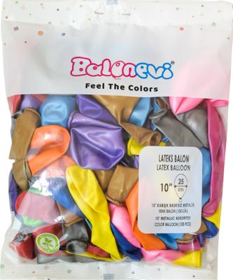 Balonevi Metallic Assorted Latex Balloon - 10 inch - 100pc