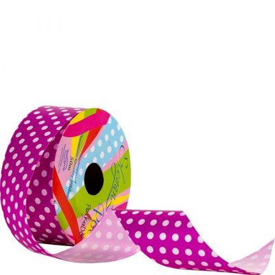 50mm Fuchsia Pink Polka Dot Ribbon (50m)