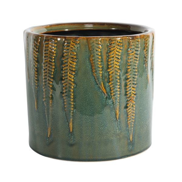 Hortus Albany Reactive Glaze Pot - Green With Fern Print - Dia20x H19cm