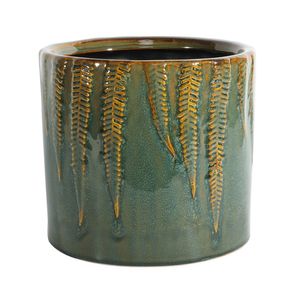 Hortus Albany Reactive Glaze Pot - Green With Fern Print - Dia20x H19cm