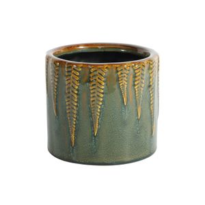 Hortus Albany Reactive Glaze Pot - Green with Fern Print - Dia13 x H12cm
