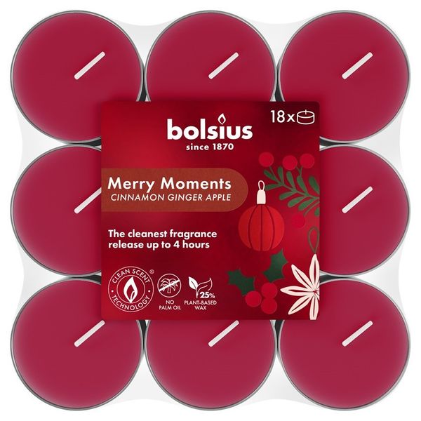 Bolsius True Glow Merry Moments  Fragrance Tea Lights - 4Hr -Pk 18