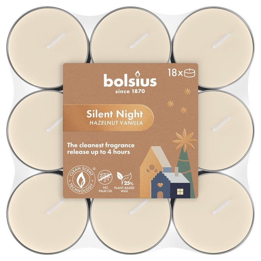 Bolsius True Glow Silent Night Fragrance Tea Lights - 4Hr -Pk 18