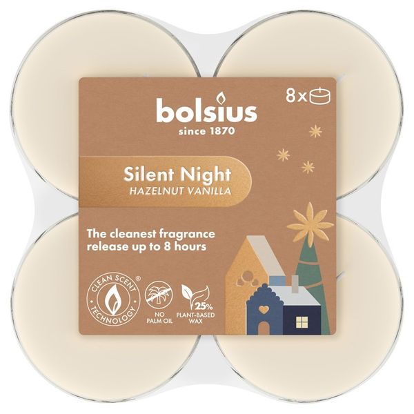 Bolsius True Glow  Silent Night  Fragrance CC  Maxi Tea Lights - 4Hr -Pk 8
