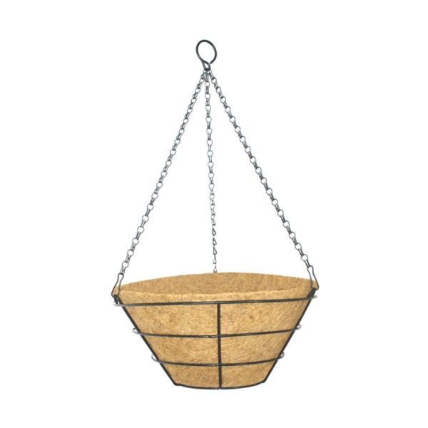 25cm Round W/Flat Bottom Wire Hanging Basket with Coco Liner & Chain