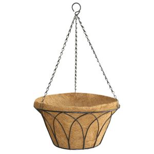 35cm Gothic Round Hanging Basket with Coco Liner & Chain